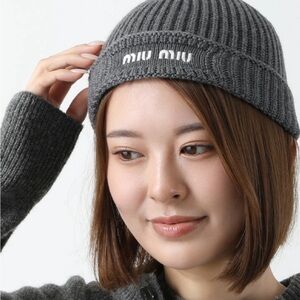 Miu Miu Charcoal Ribbed Beanie